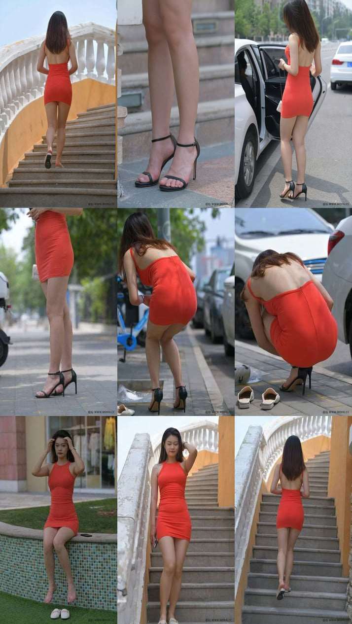 744.红色包臀裙美女